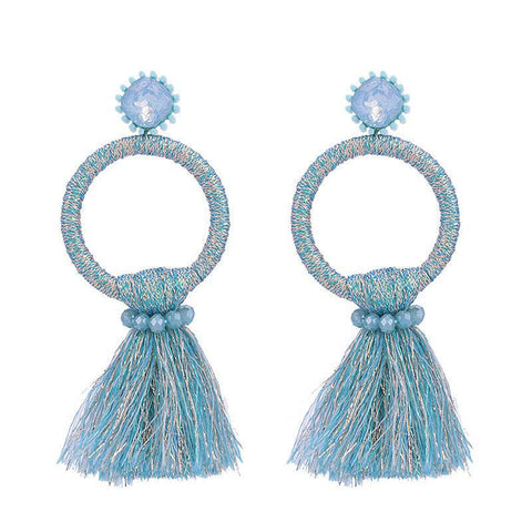 Blue Tassel Circle Earrings